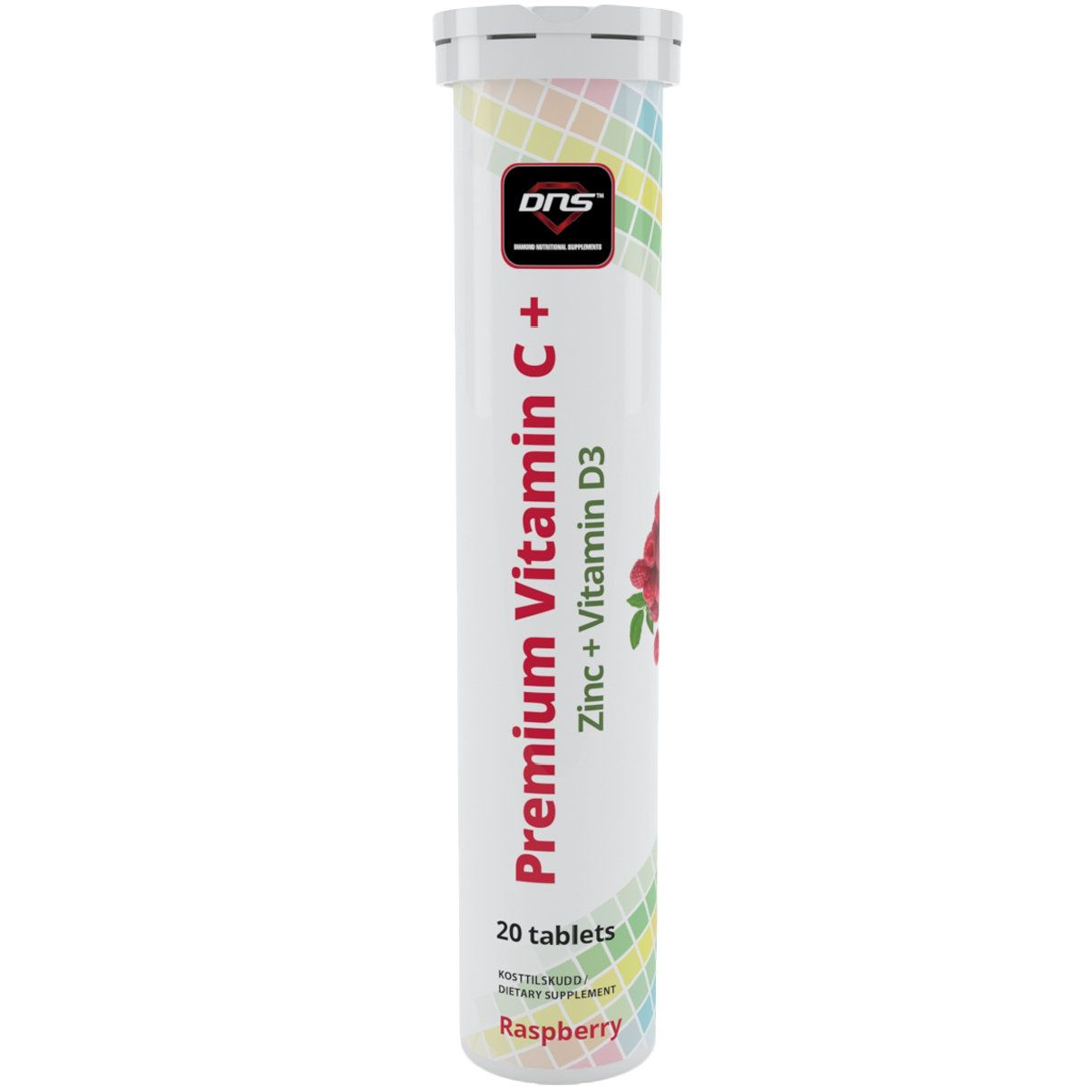 Premium Vitamin-C + Zinc + D3 1000 mg - Raspberry - 20 Brusetabletter